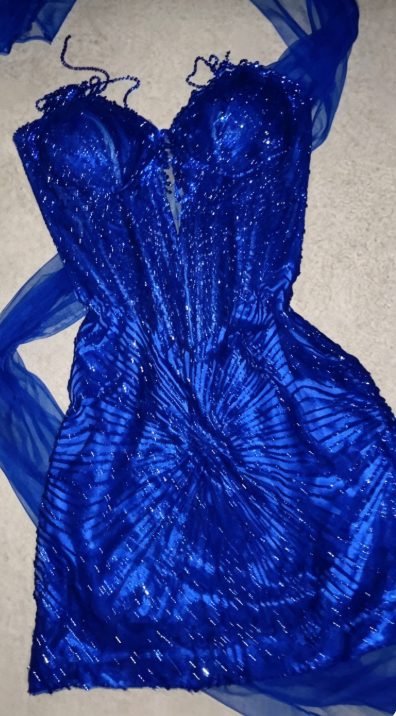 Glam Blue Short Homecoming Dress Sheath Tulle Birthday Dress ED10747