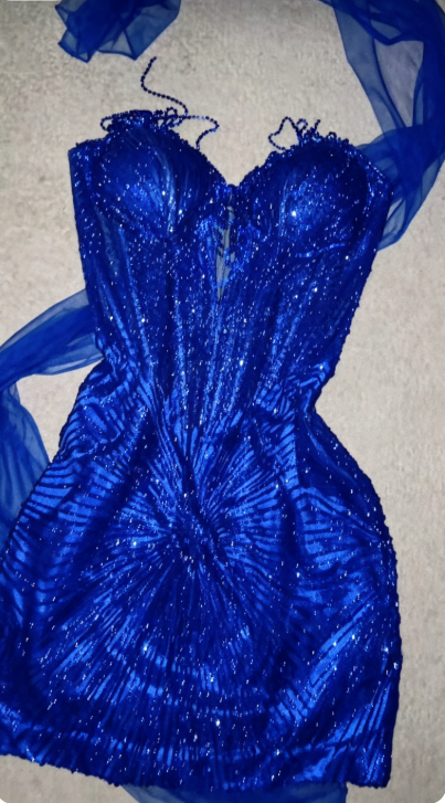 Glam Blue Short Homecoming Dress Sheath Tulle Birthday Dress ED10747