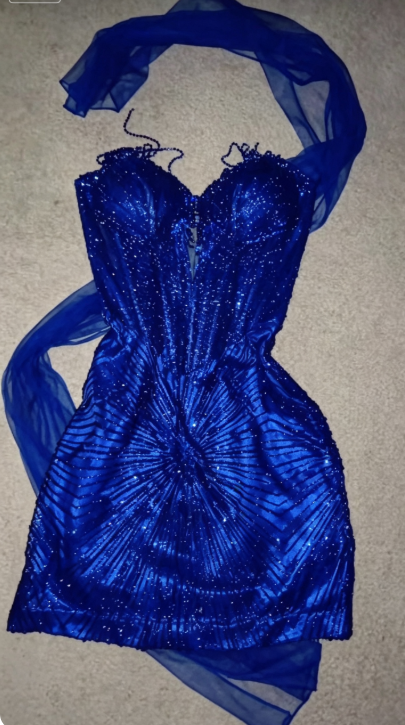 Glam Blue Short Homecoming Dress Sheath Tulle Birthday Dress ED10747