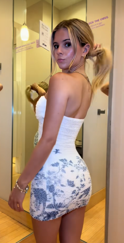 Glam White Short Homecoming Dress Sheath Chiffon Beaded Birthday Dress ED10749