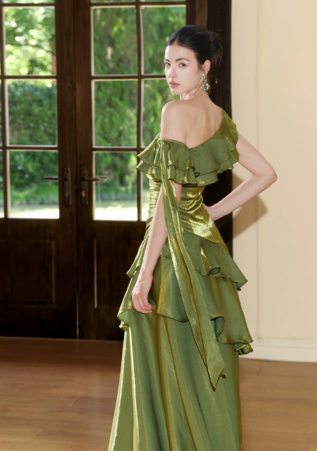 Glam Green Prom Dress Birthday Party Dress A-Line Satin Long Evening Dress ED10751