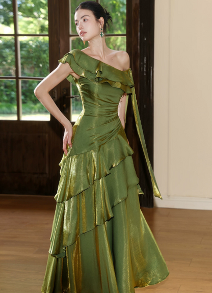 Glam Green Prom Dress Birthday Party Dress A-Line Satin Long Evening Dress ED10751