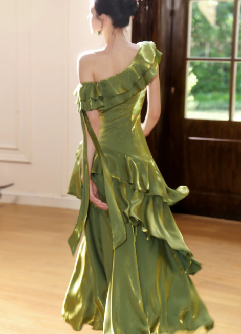 Glam Green Prom Dress Birthday Party Dress A-Line Satin Long Evening Dress ED10751