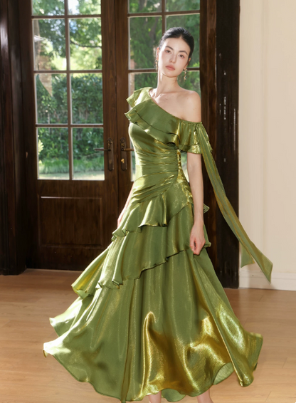 Glam Green Prom Dress Birthday Party Dress A-Line Satin Long Evening Dress ED10751