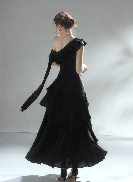 Glam Black Prom Dress Birthday Party Dress A-Line Satin Long Evening Dress ED10752