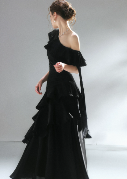 Glam Black Prom Dress Birthday Party Dress A-Line Satin Long Evening Dress ED10752