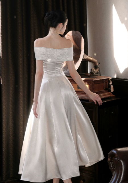 Glam White Prom Dress Birthday Party Dress A-Line Satin Long Evening Dress ED10753