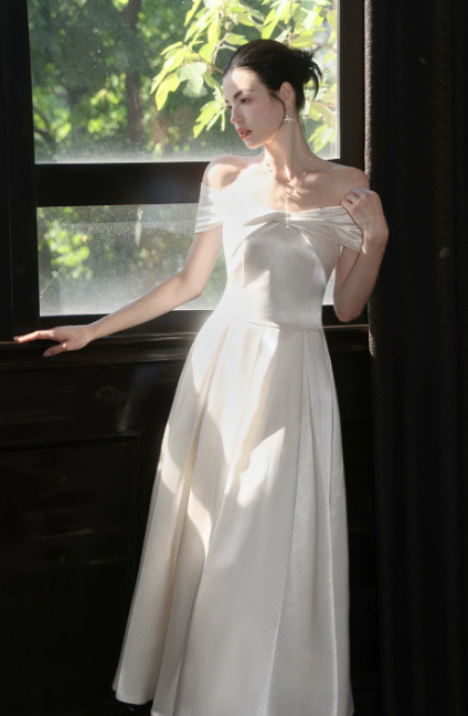 Glam White Prom Dress Birthday Party Dress A-Line Satin Long Evening Dress ED10753
