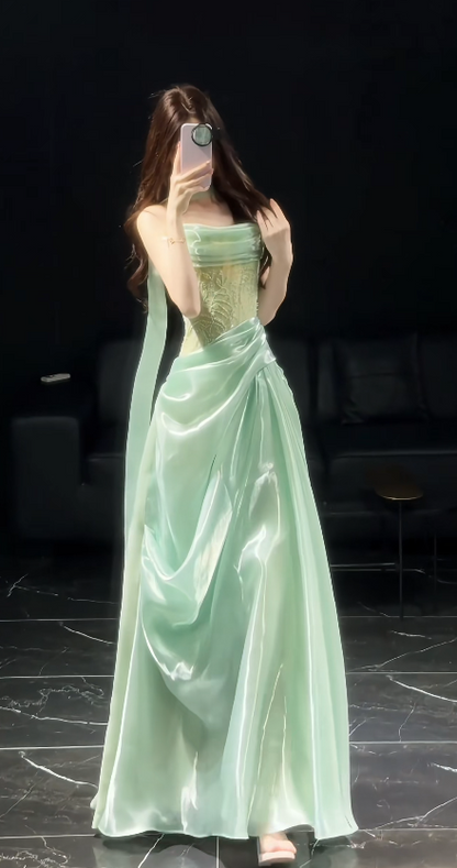 Glam Green Prom Dress Birthday Party Dress Sheath Satin Long Evening Dress ED10754