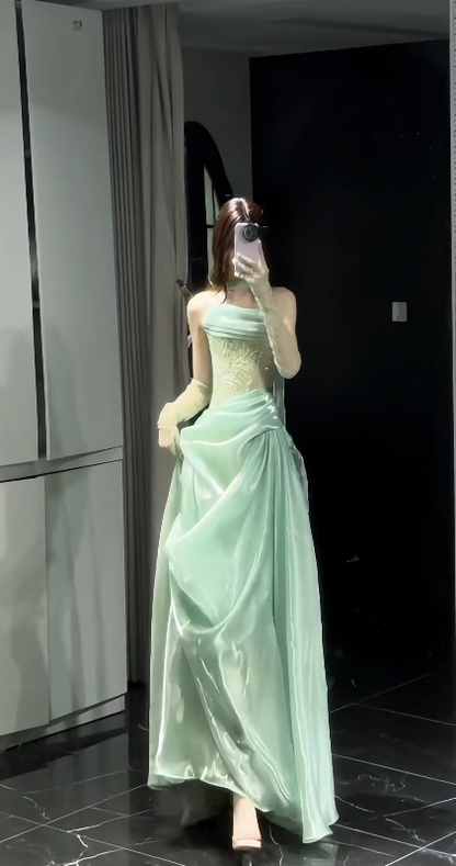 Glam Green Prom Dress Birthday Party Dress Sheath Satin Long Evening Dress ED10754