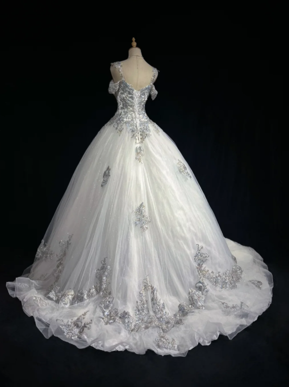 Gorgeous White Prom Dress Sweet 16 Birthday Dress Sheath Tulle Applique Long Evening Dress ED10755