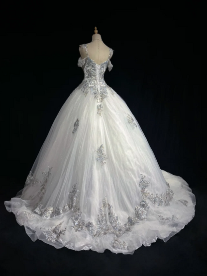 Gorgeous White Prom Dress Sweet 16 Birthday Dress Sheath Tulle Applique Long Evening Dress ED10755