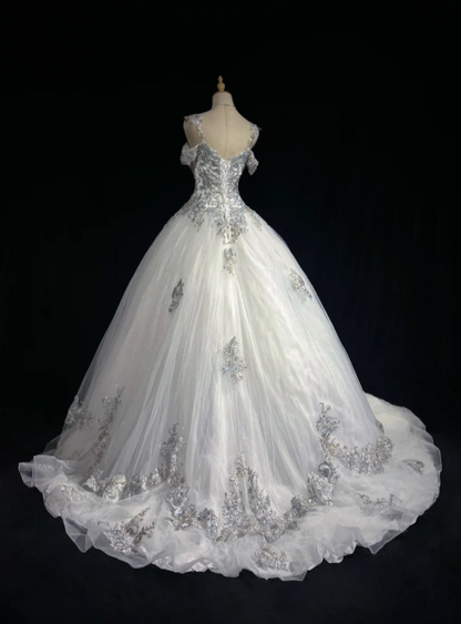 Gorgeous White Prom Dress Sweet 16 Birthday Dress Sheath Tulle Applique Long Evening Dress ED10755