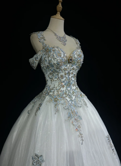 Gorgeous White Prom Dress Sweet 16 Birthday Dress Sheath Tulle Applique Long Evening Dress ED10755