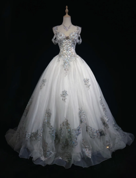 Gorgeous White Prom Dress Sweet 16 Birthday Dress Sheath Tulle Applique Long Evening Dress ED10755