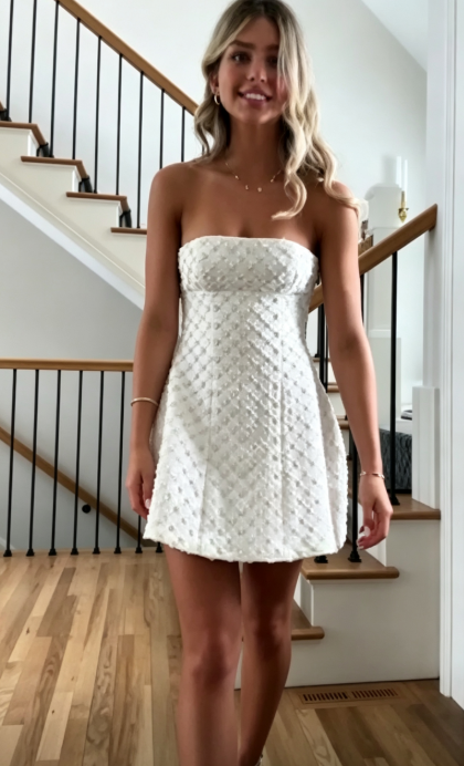 Robe de bal courte chic blanche en satin fourreau orné de perles robe de soirée longue ED10772