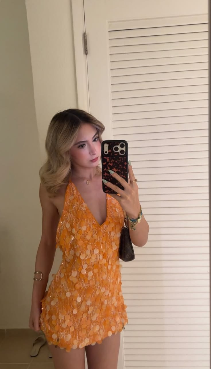 Robe de soirée longue fourreau à sequins orange chic pour le retour à la maison ED10781