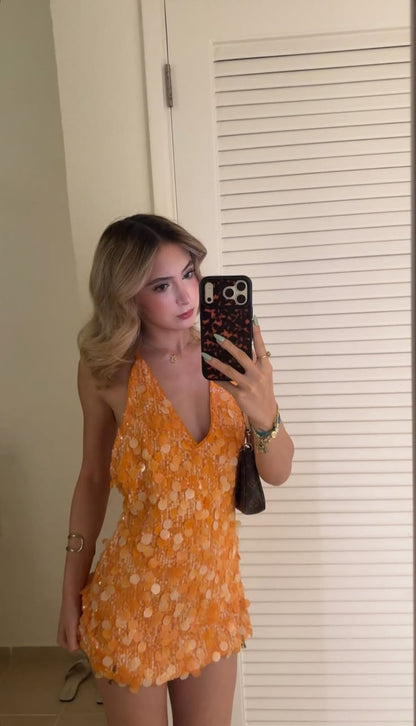 Robe de soirée longue fourreau à sequins orange chic pour le retour à la maison ED10781