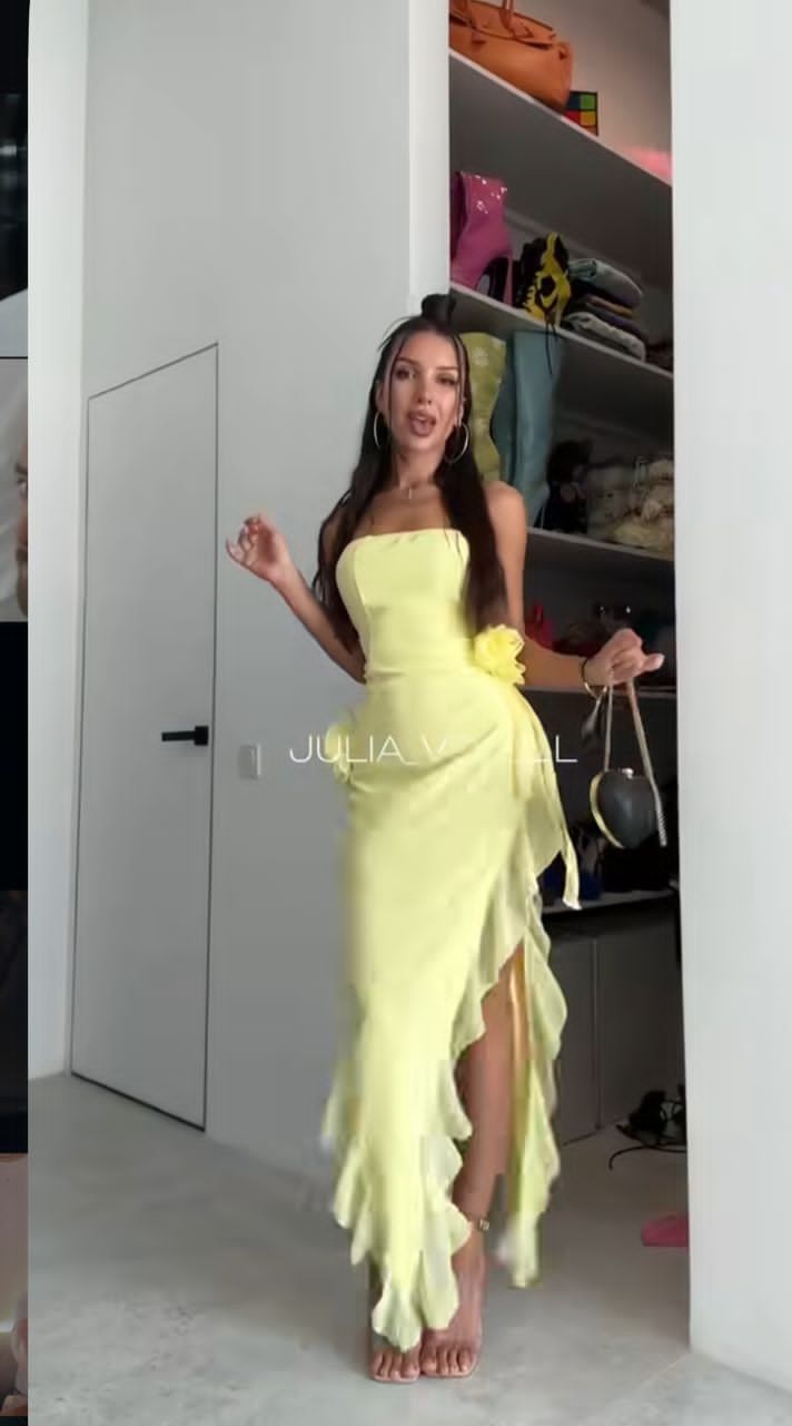 Chic Yellow Prom Dress Satin Sheath Chiffon Long Evening Dress ED10791