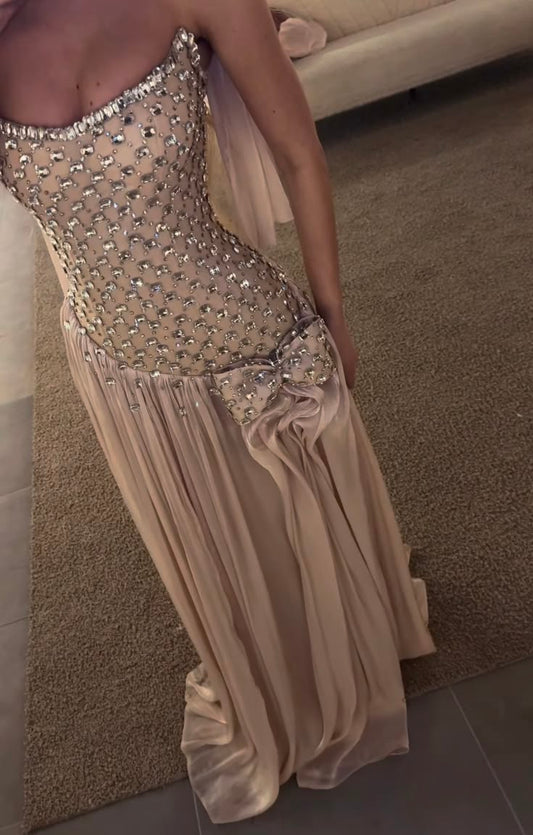 Chic Champagne Prom Dress Chiffon Sheath Long Evening Dress ED10794