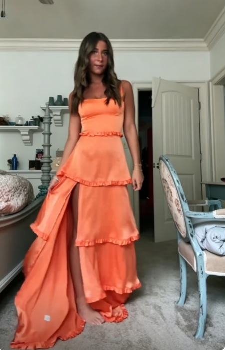 Robe de bal fourreau chic en satin corail, longue robe de soirée ED10799