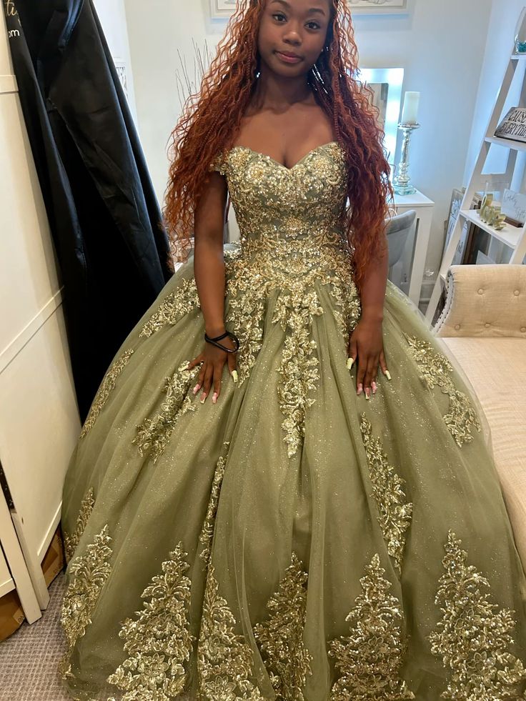 Robe de bal vert sublime pour Quinceañera en tulle avec applications pour fête de 16 ans ED10801