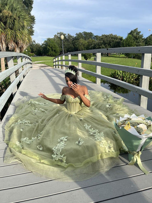 Gorgeous Green Quinceanera Dress Ball Gown Tulle Applique Sweet 16 Dress ED10802
