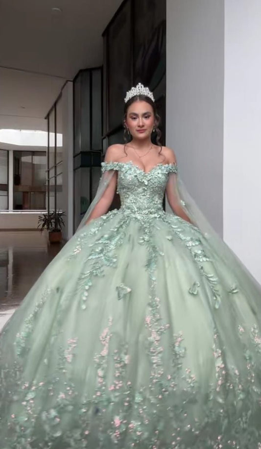 Gorgeous Green Quinceanera Dress Ball Gown Tulle Applique Sweet 16 Dress ED10804
