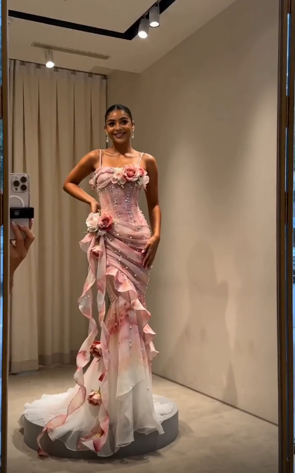 Robe de bal fourreau rose magnifique en mousseline longue robe de soirée ED10807