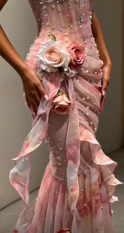 Robe de bal fourreau rose magnifique en mousseline longue robe de soirée ED10807