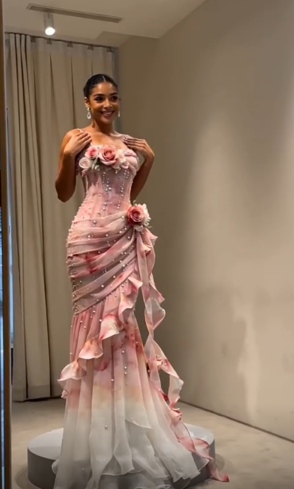 Robe de bal fourreau rose magnifique en mousseline longue robe de soirée ED10807