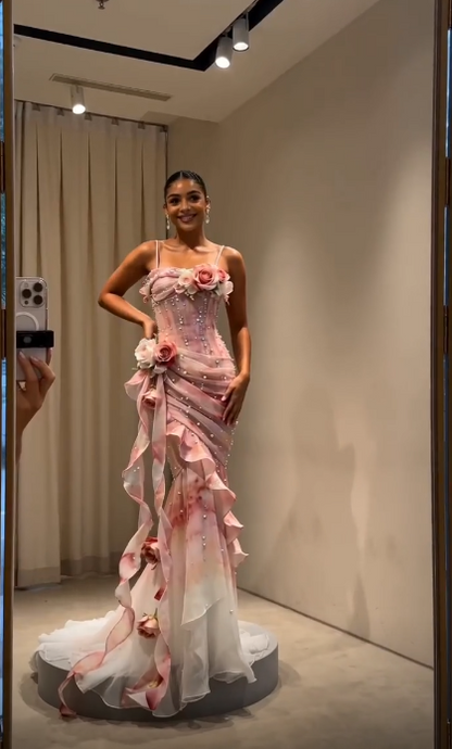 Robe de bal fourreau rose magnifique en mousseline longue robe de soirée ED10807