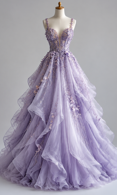 Gorgeous Lilac Prom Dress Sheath Tulle Long Evening Dress ED10816