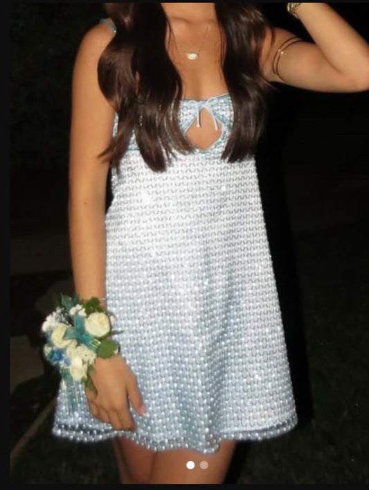 Fashion Pale Blue Short Homecoming Dress Sheath Tulle Birthday Dress ED10822