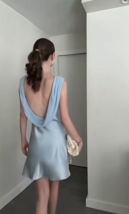Fashion Pale Blue Short Homecoming Dress Sheath Satin Birthday Dress ED10826