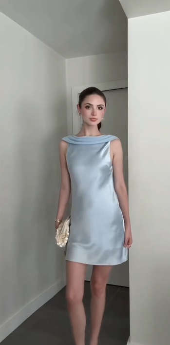 Fashion Pale Blue Short Homecoming Dress Sheath Satin Birthday Dress ED10826