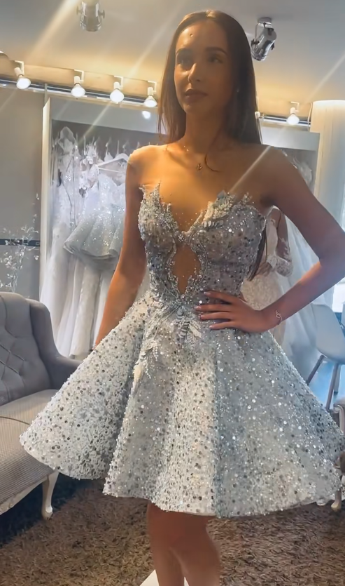 Fashion Pale Blue Short Homecoming Dress A-Line Tulle Birthday Dress ED10829