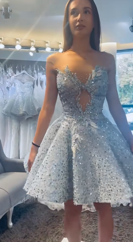 Fashion Pale Blue Short Homecoming Dress A-Line Tulle Birthday Dress ED10829