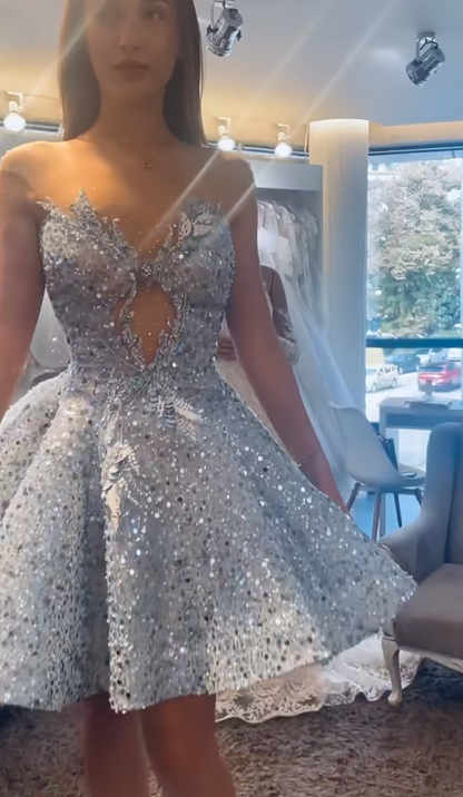 Fashion Pale Blue Short Homecoming Dress A-Line Tulle Birthday Dress ED10829