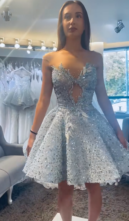 Fashion Pale Blue Short Homecoming Dress A-Line Tulle Birthday Dress ED10829