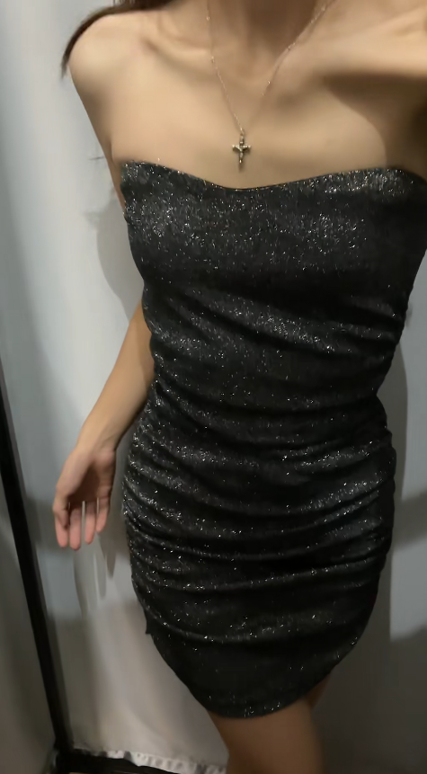 Fashion Black Short Homecoming Dress Sheath Satin Birthday Dress ED10831