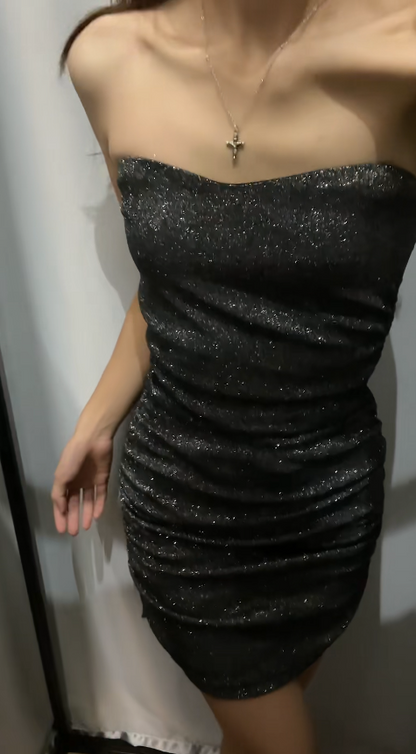 Fashion Black Short Homecoming Dress Sheath Satin Birthday Dress ED10831