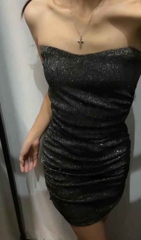 Fashion Black Short Homecoming Dress Sheath Satin Birthday Dress ED10831