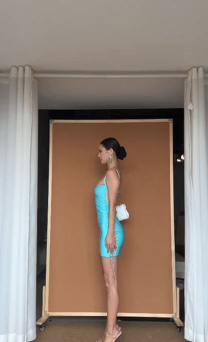 Fashion Blue Short Homecoming Dress Sheath Satin Birthday Dress ED10832