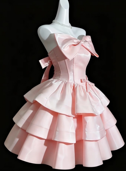 Fashion Pink Short Homecoming Dress A-Line Satin Birthday Dress ED10833