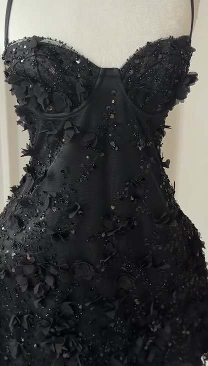 Fashion Black Short Homecoming Dress Sheath Tulle Applique Birthday Dress ED10835