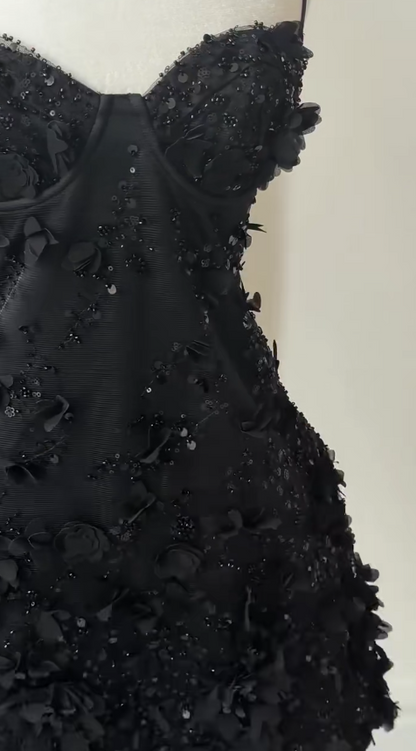 Fashion Black Short Homecoming Dress Sheath Tulle Applique Birthday Dress ED10835