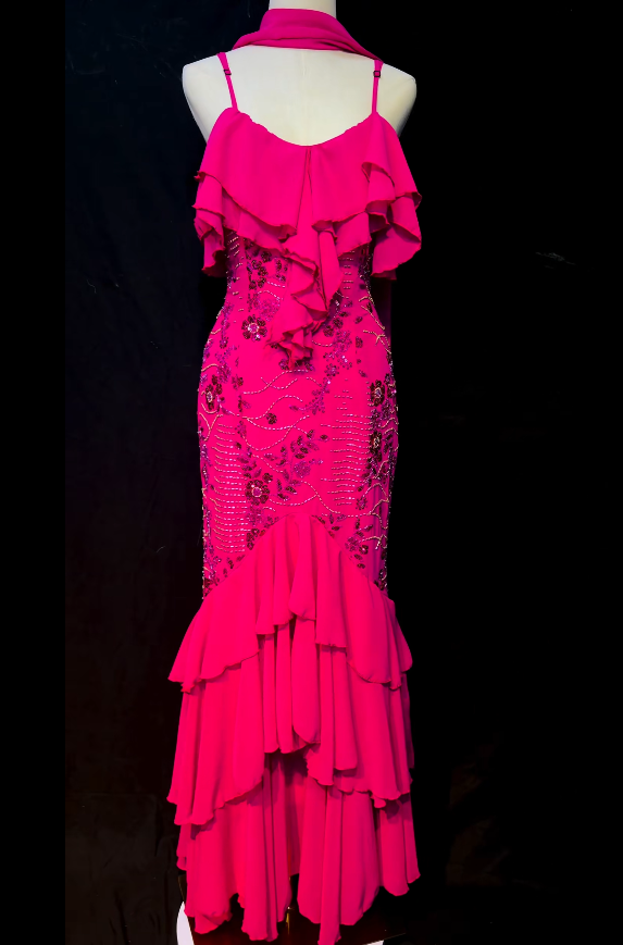 Fashion Pink Long Evening Dress Sheath Chiffon Prom Dress ED10841