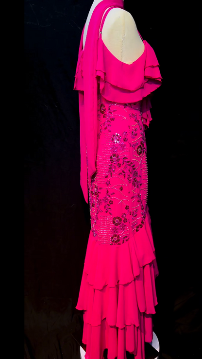 Fashion Pink Long Evening Dress Sheath Chiffon Prom Dress ED10841