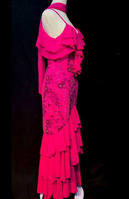 Fashion Pink Long Evening Dress Sheath Chiffon Prom Dress ED10841